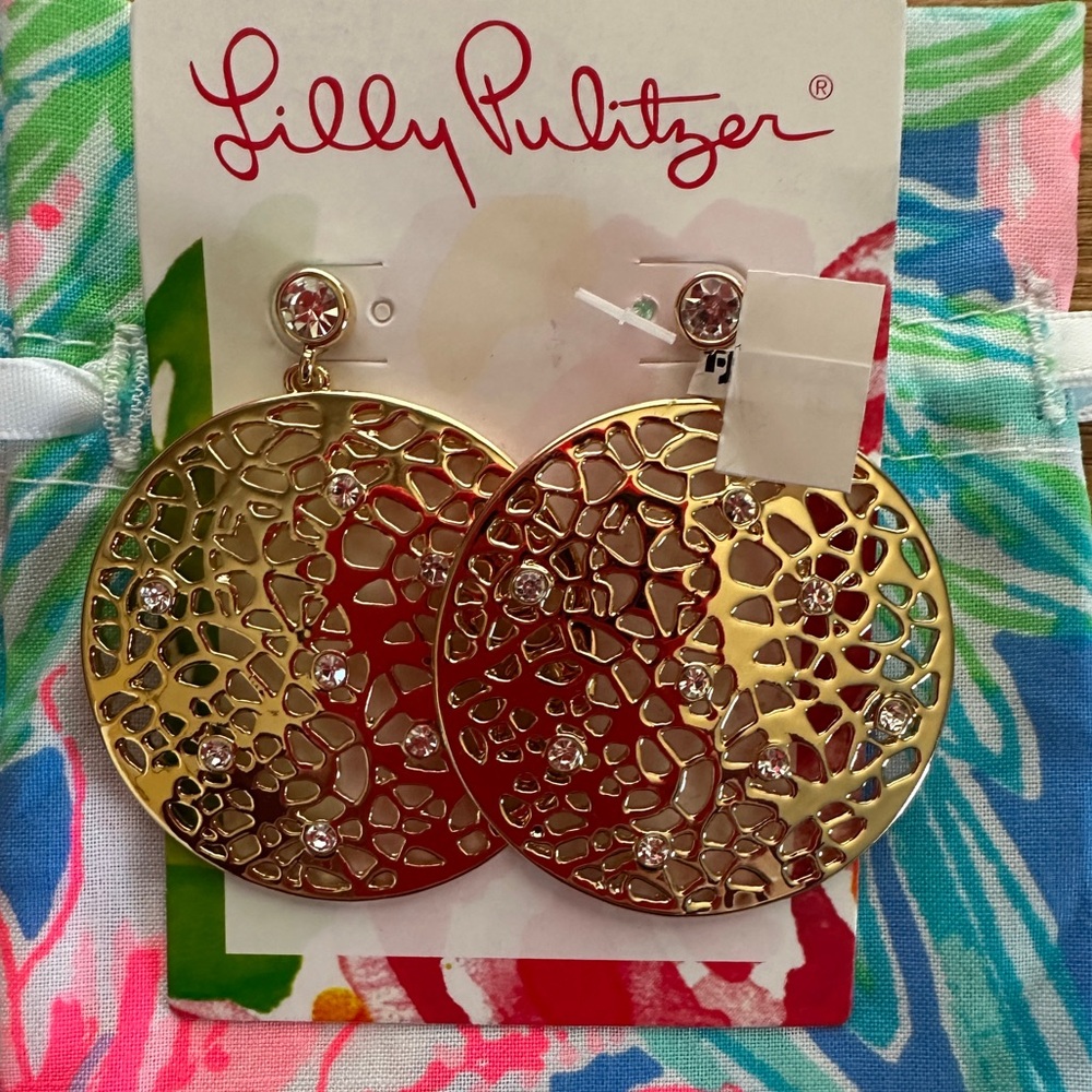 Lilly Pulitzer Devine Gold Metallic Rhinestone Earrings